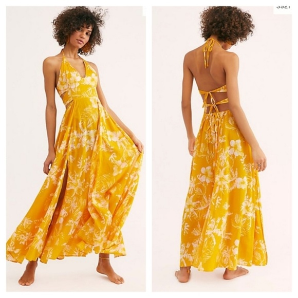 Free People Lille Tie Back Maxi Dress Hawaii Honey - Picture 3 of 4
